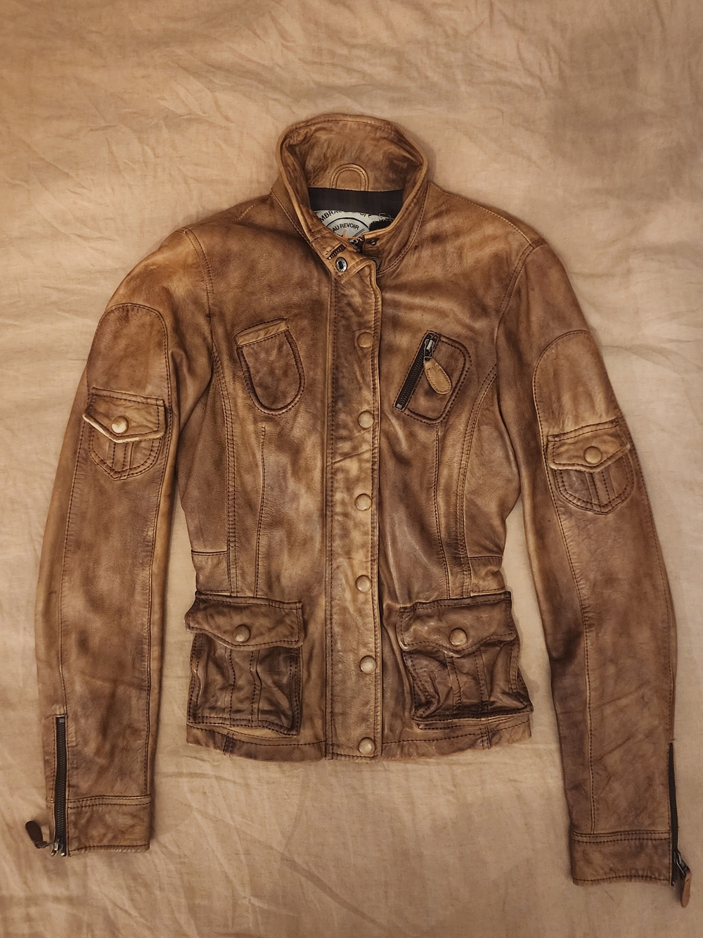 Womens Brown Vintage Distressed Leather Jacket 2XS